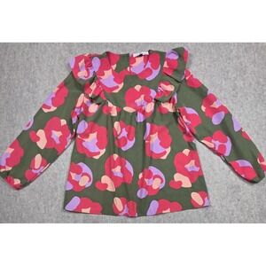 Michelle Mcdowell Blouse Tory Top Olive W Multicolor Dots Size Small‎